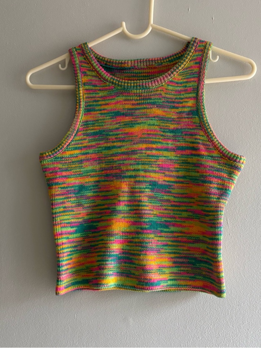 Women Cotton Blend rainbow Knitted  Crop Top Sz M Festival Hippie Bohemian Retro